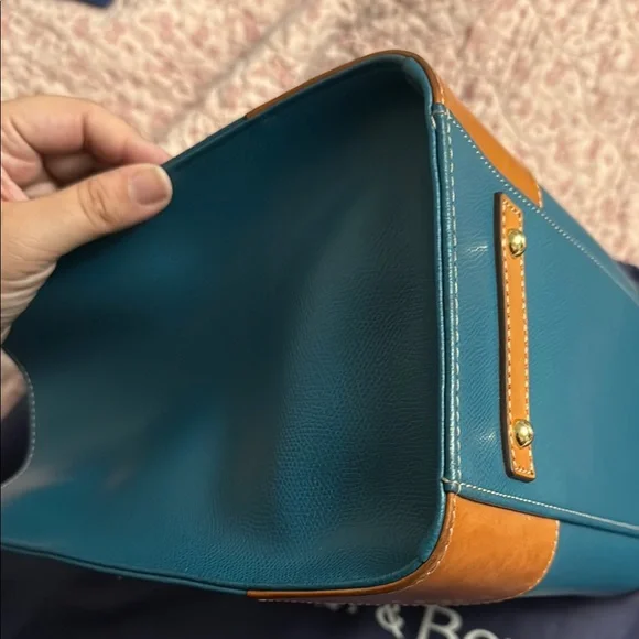 Dooney & Bourke Teal and Tan Leather Tote Bag - Picture 4 of 12